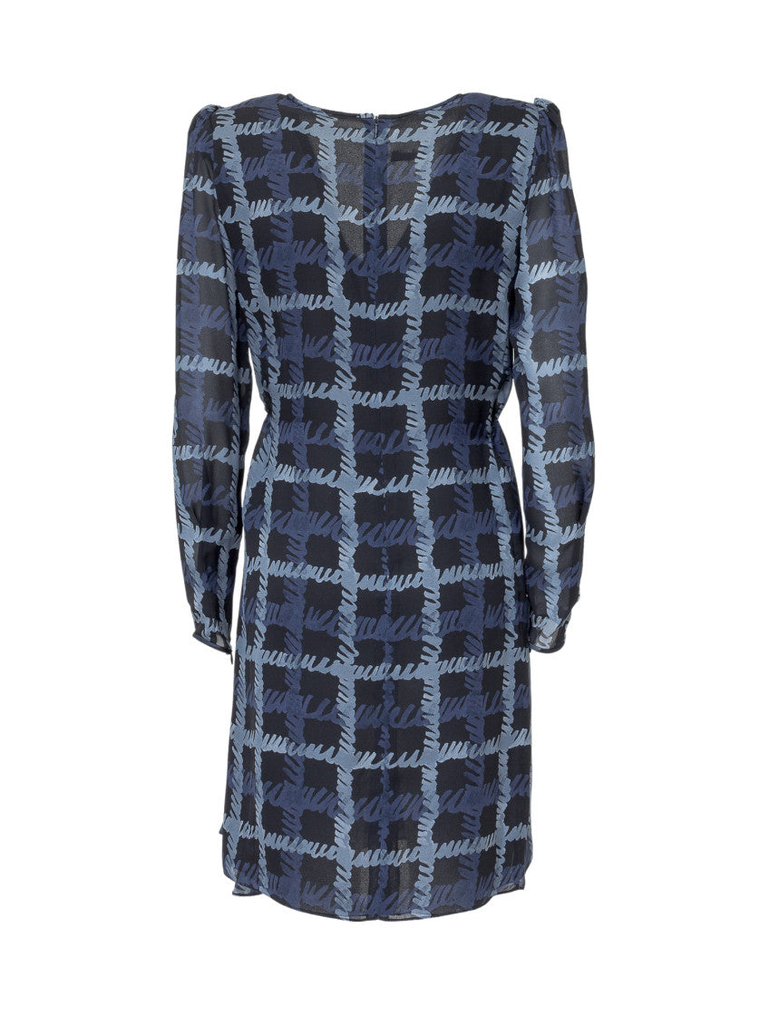 Blue Printed V Neck Midi Dress 2