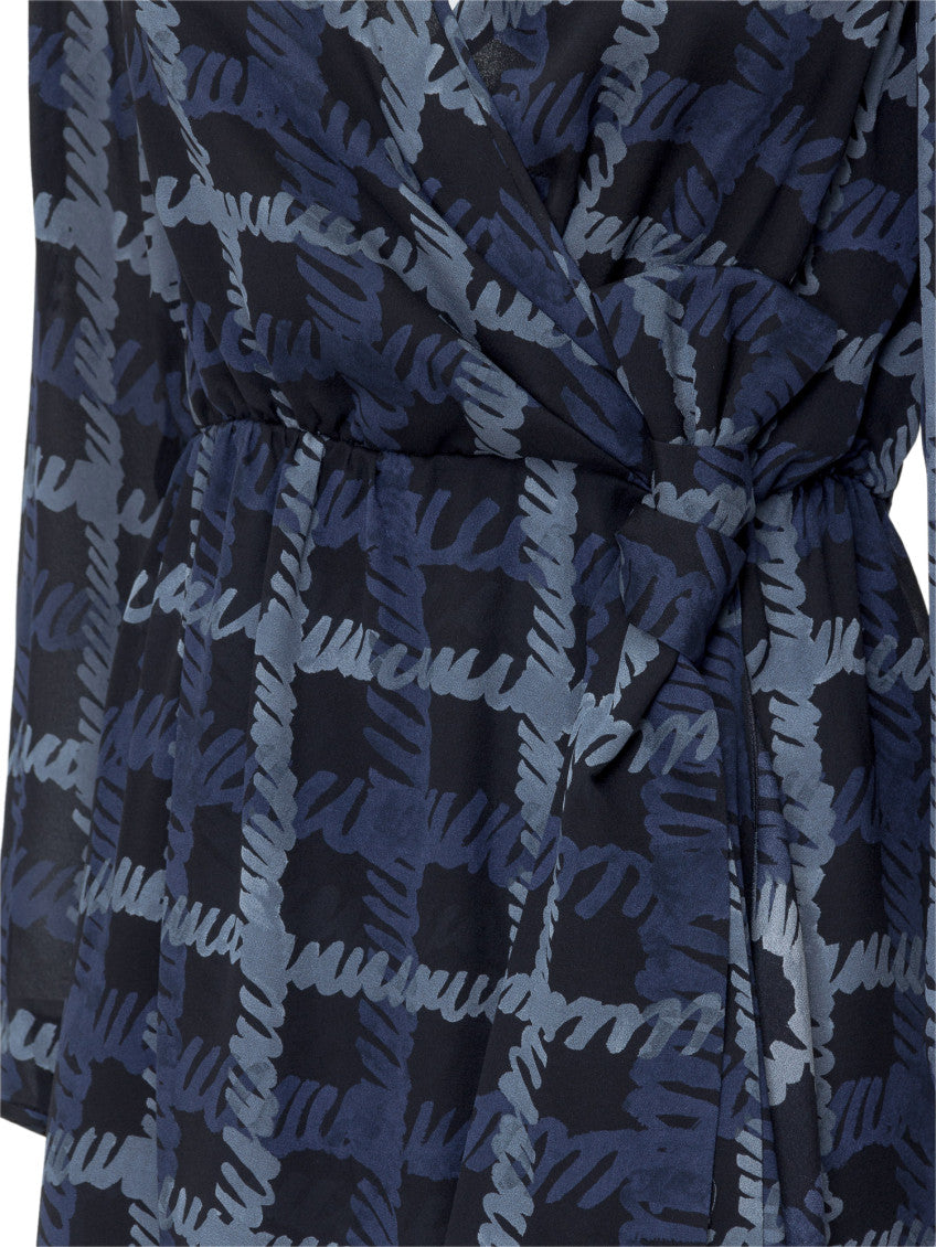 Blue Printed V Neck Midi Dress 3