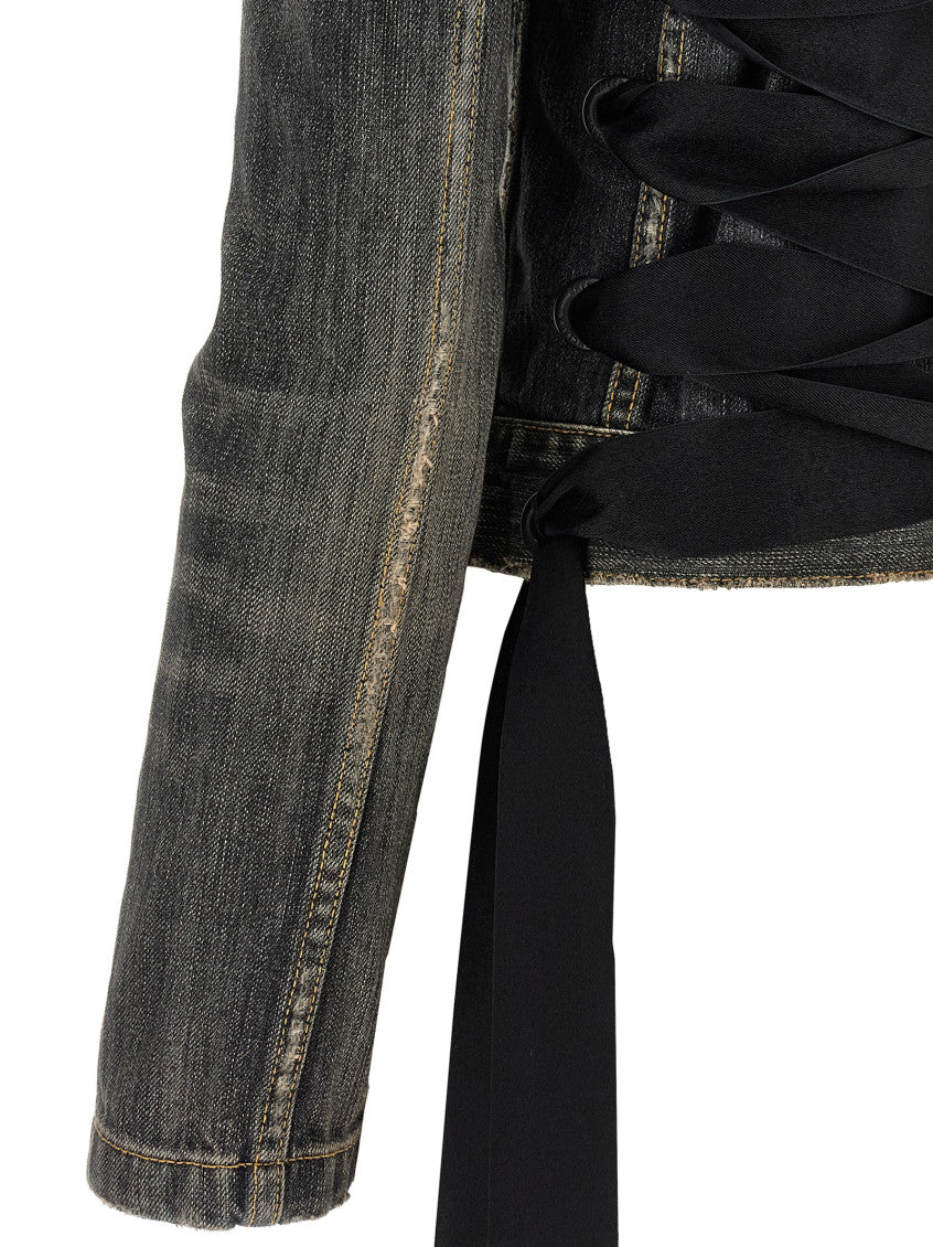 Dark Grey Lace-up Denim Jacket 4
