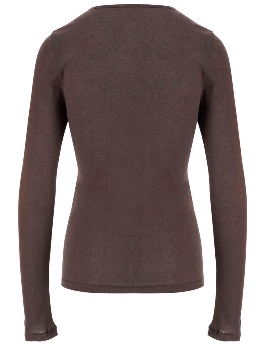 Brown Solid Round Neck Top 2