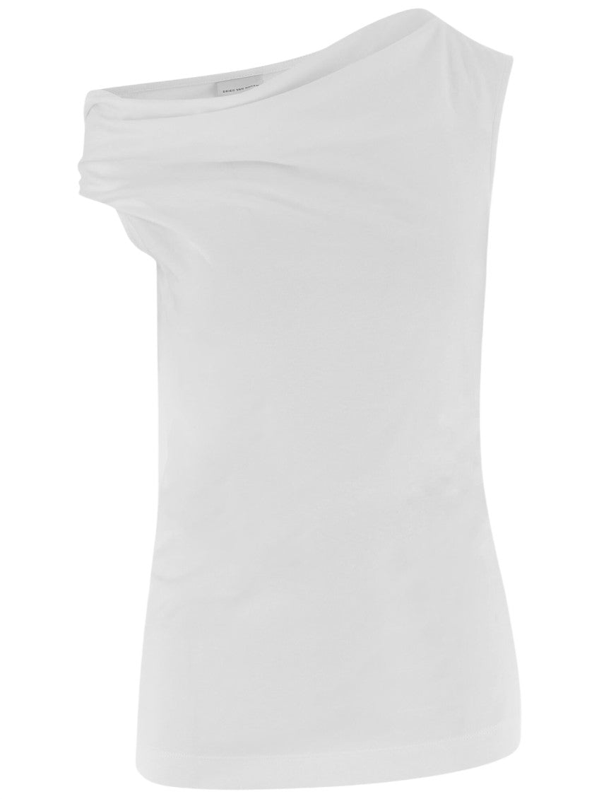 White Solid One Shoulder Top 1