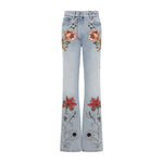 Blue Flower Embroidered Jeans 1