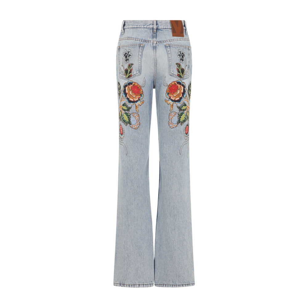 Blue Flower Embroidered Jeans 2