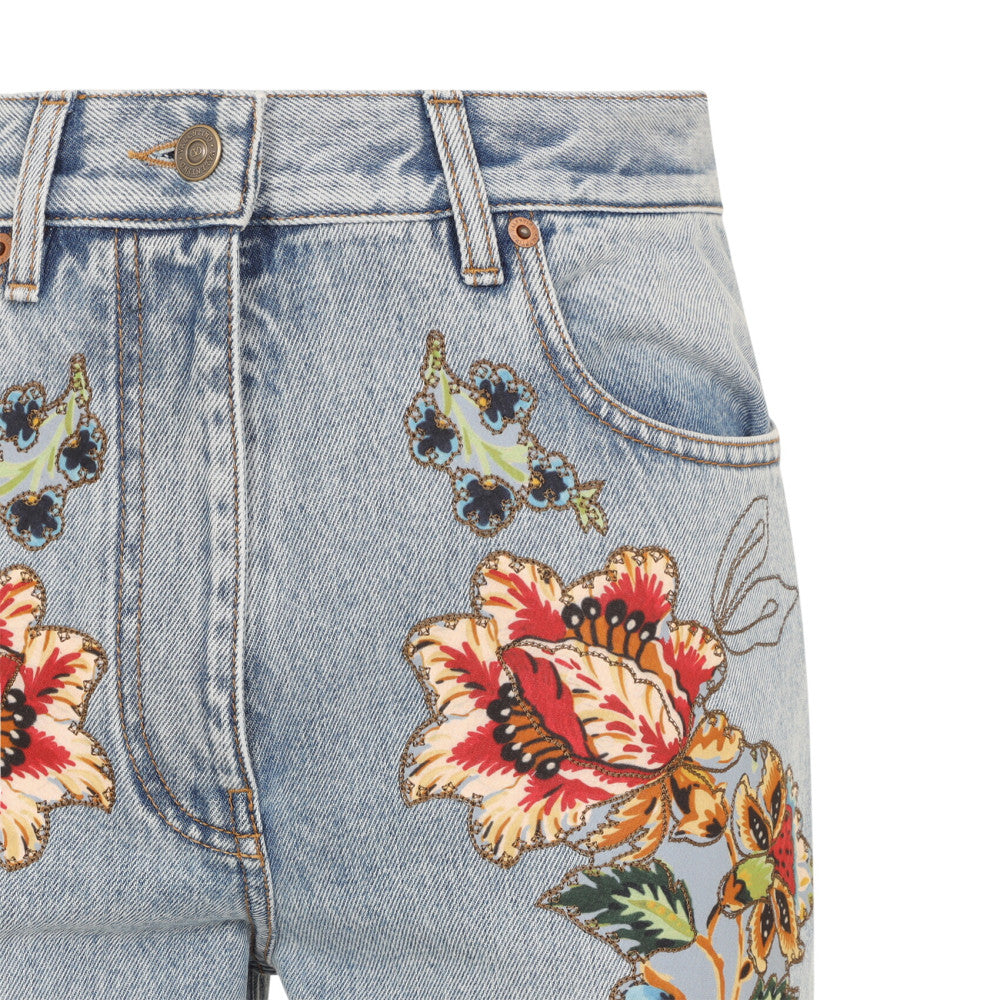 Blue Flower Embroidered Jeans 3