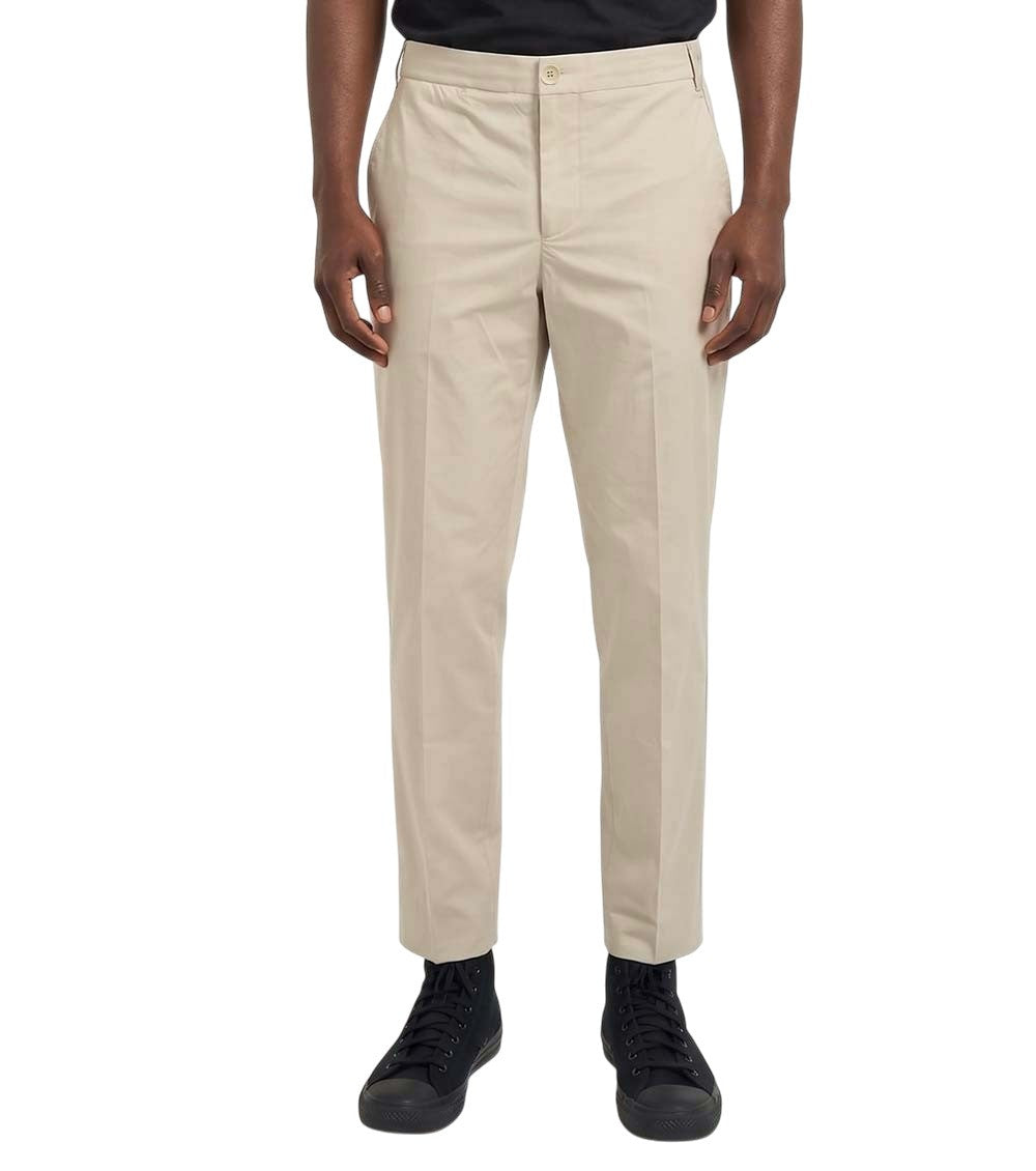 Beige Flat Front Trousers 1