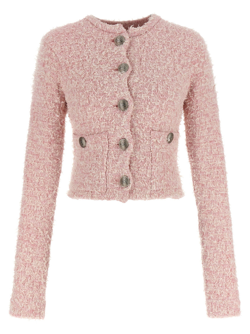 Pink Cropped Tweed Cardigan 1