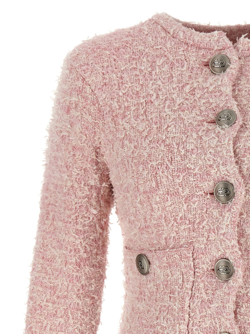 Pink Cropped Tweed Cardigan 3