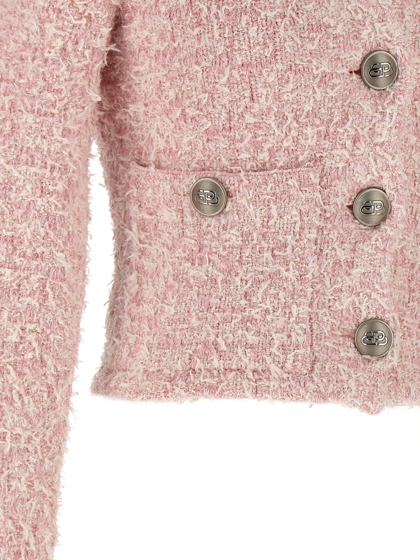 Pink Cropped Tweed Cardigan 4