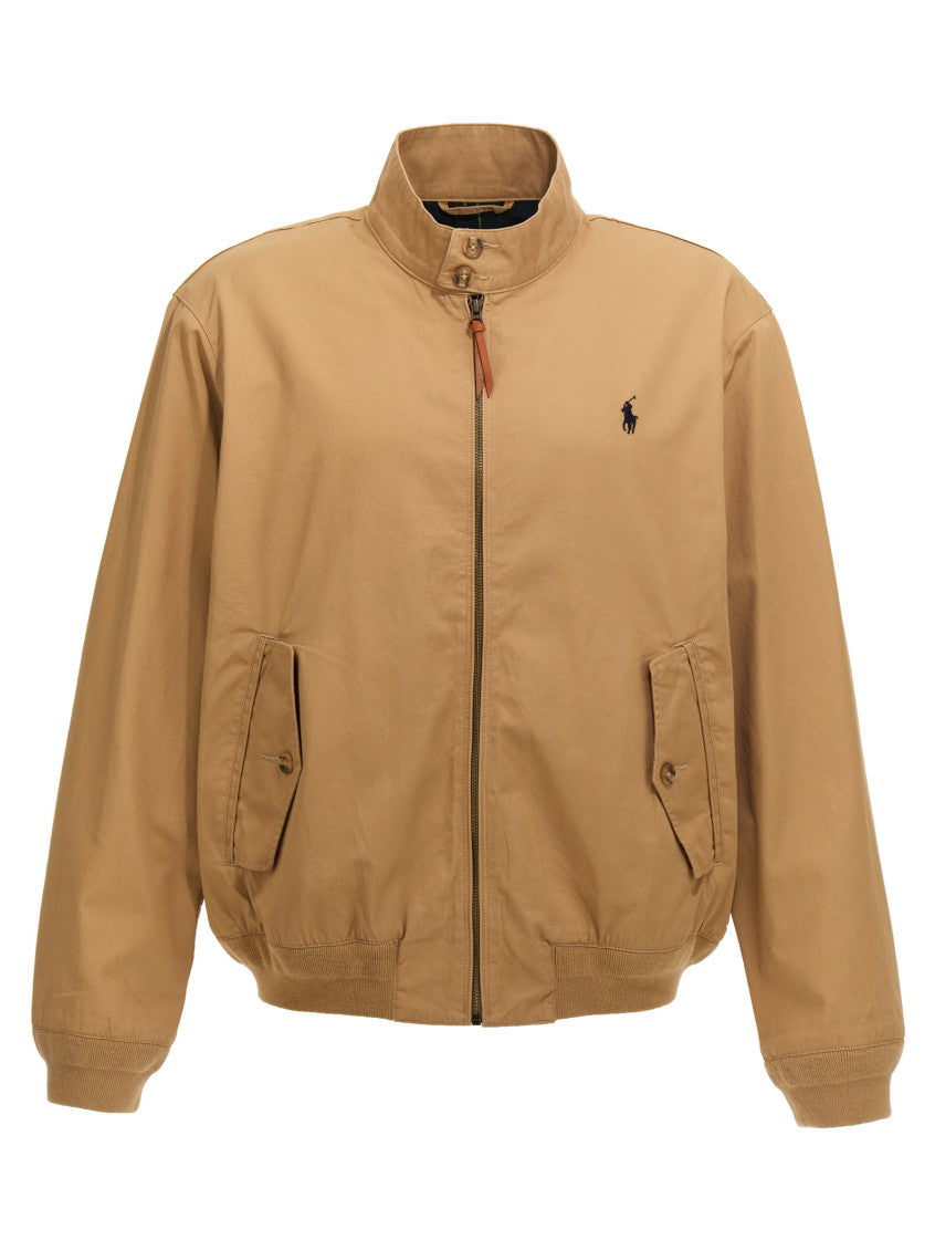 Beige Logo embroidery bomber jacket 1