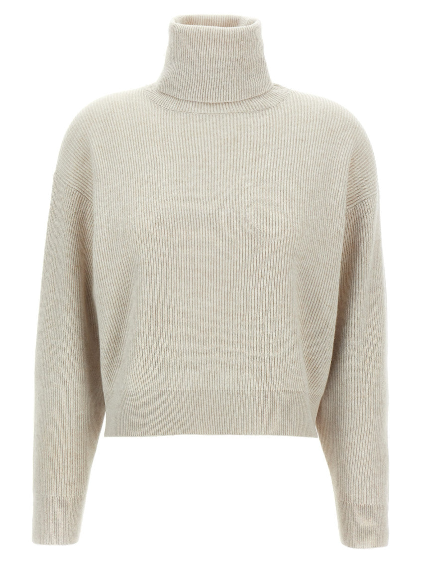 Beige Ribbed turtleneck sweater 1