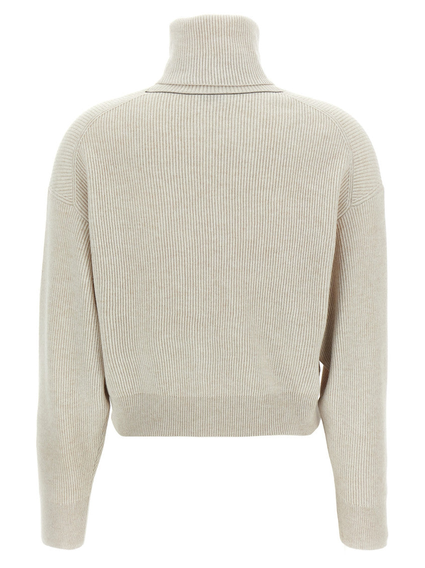 Beige Ribbed turtleneck sweater 2