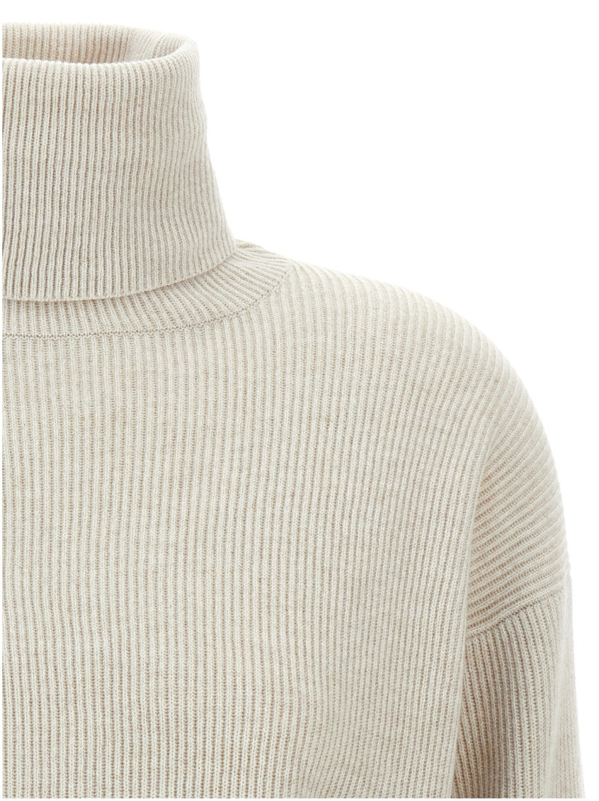 Beige Ribbed turtleneck sweater 3