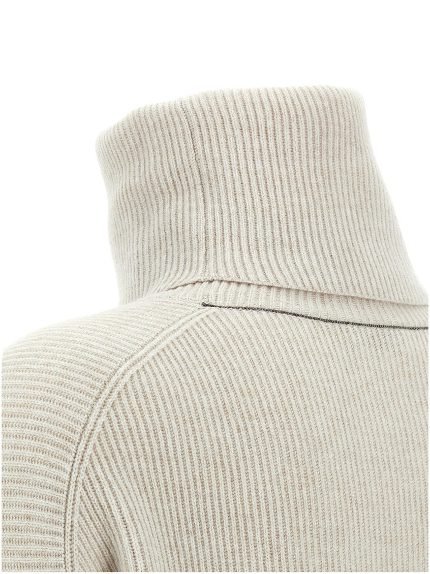 Beige Ribbed turtleneck sweater 4