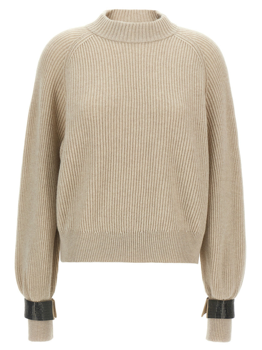 Beige Monile cuffs sweater 1
