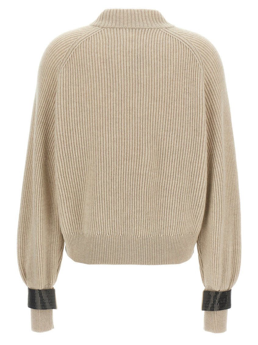 Beige Monile cuffs sweater 2