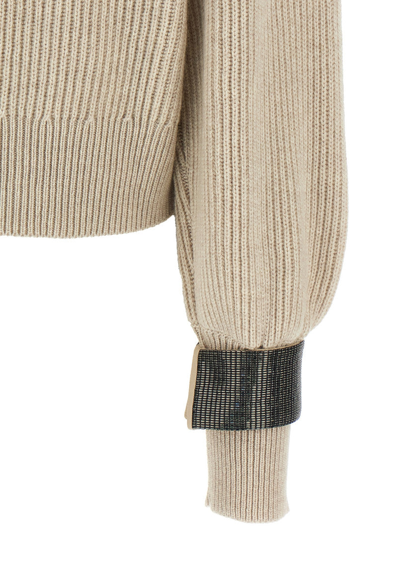 Beige Monile cuffs sweater 4