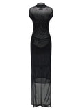 Black Flocked dress 1