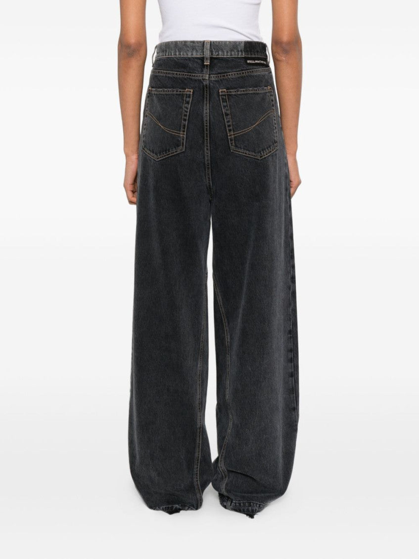 Black Cotton Blend Wide-leg Trousers 4