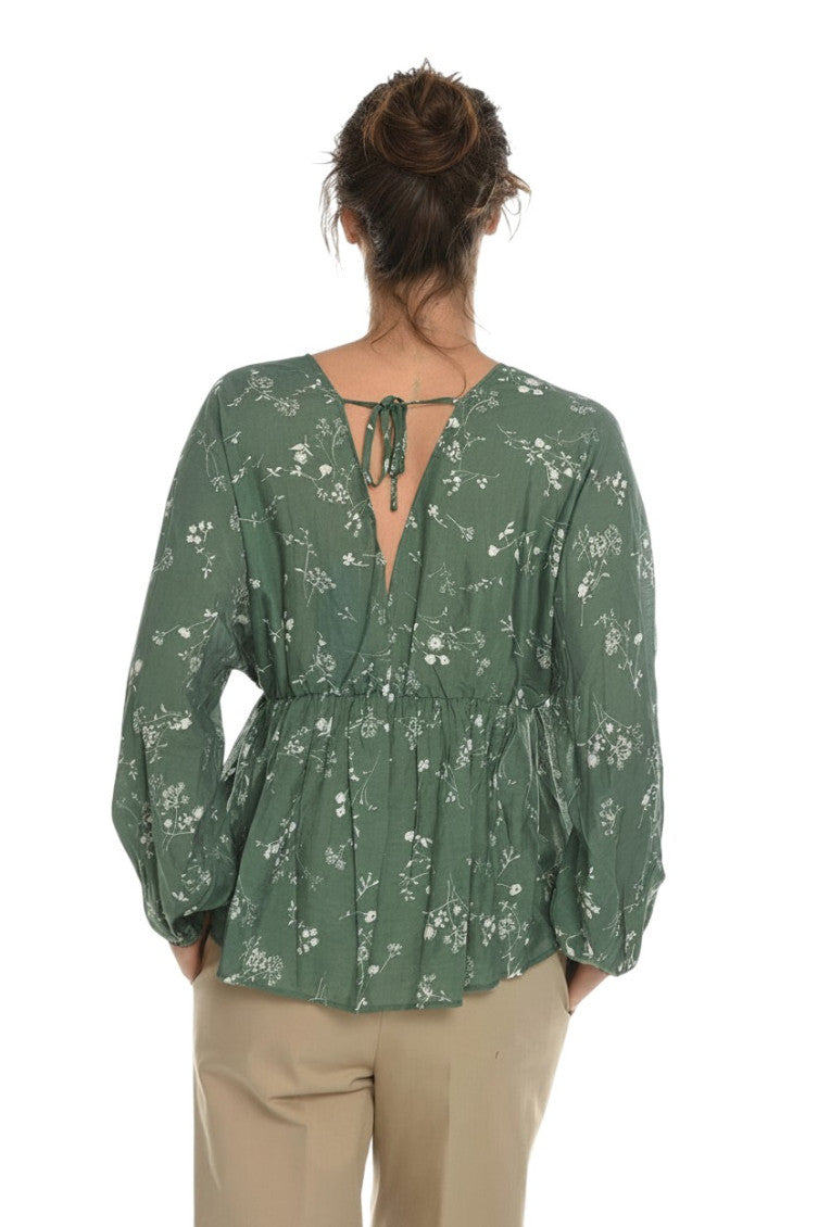Green Floral V Neck Top 2