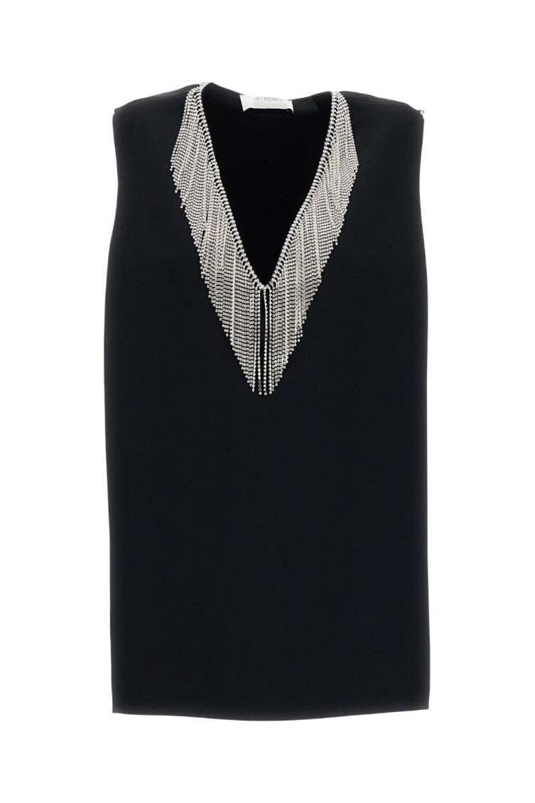 Black Embellished V Neck Top 1