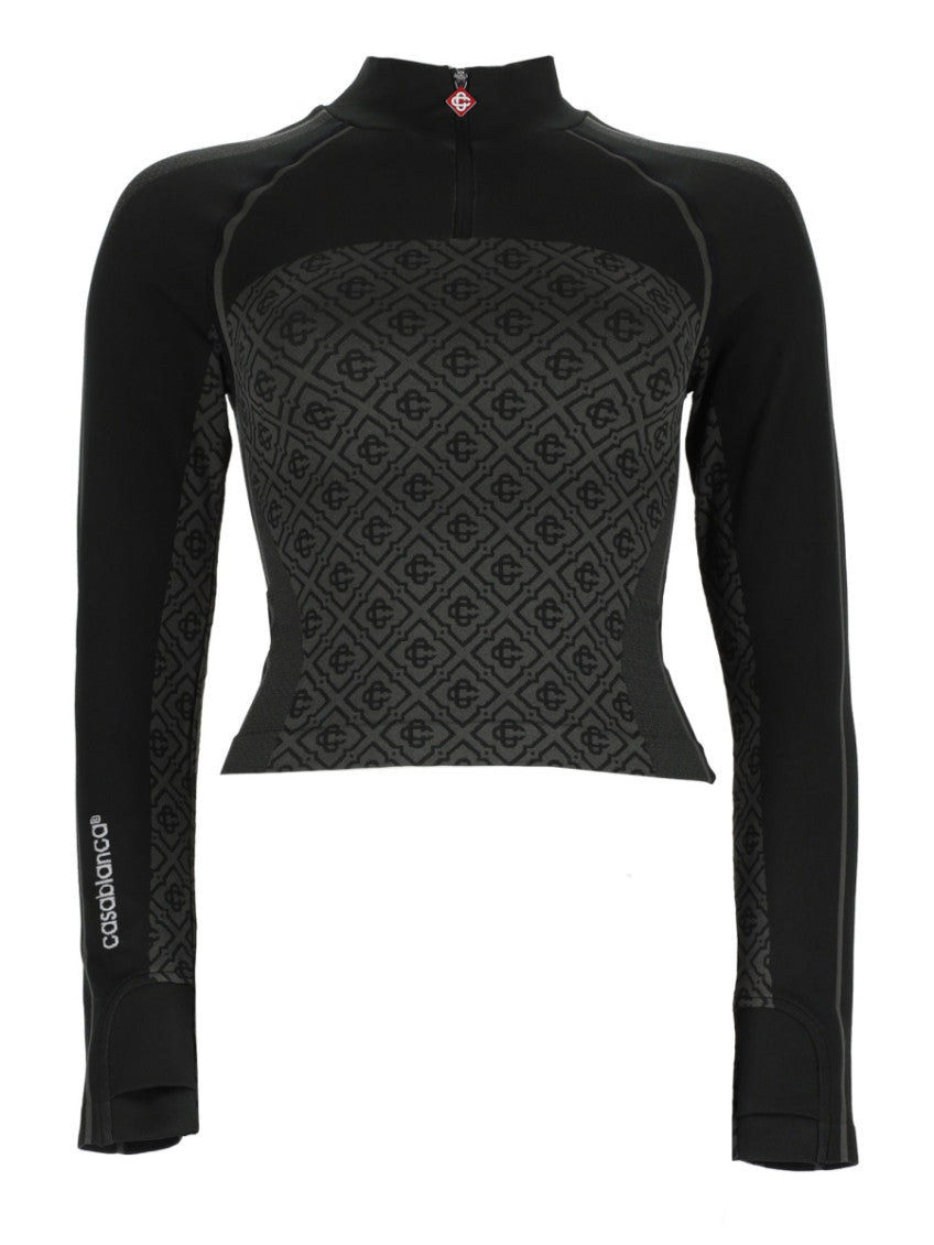 Black Logo Mock Collar Top 1