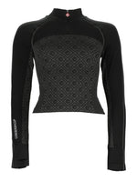Black Logo Mock Collar Top 1