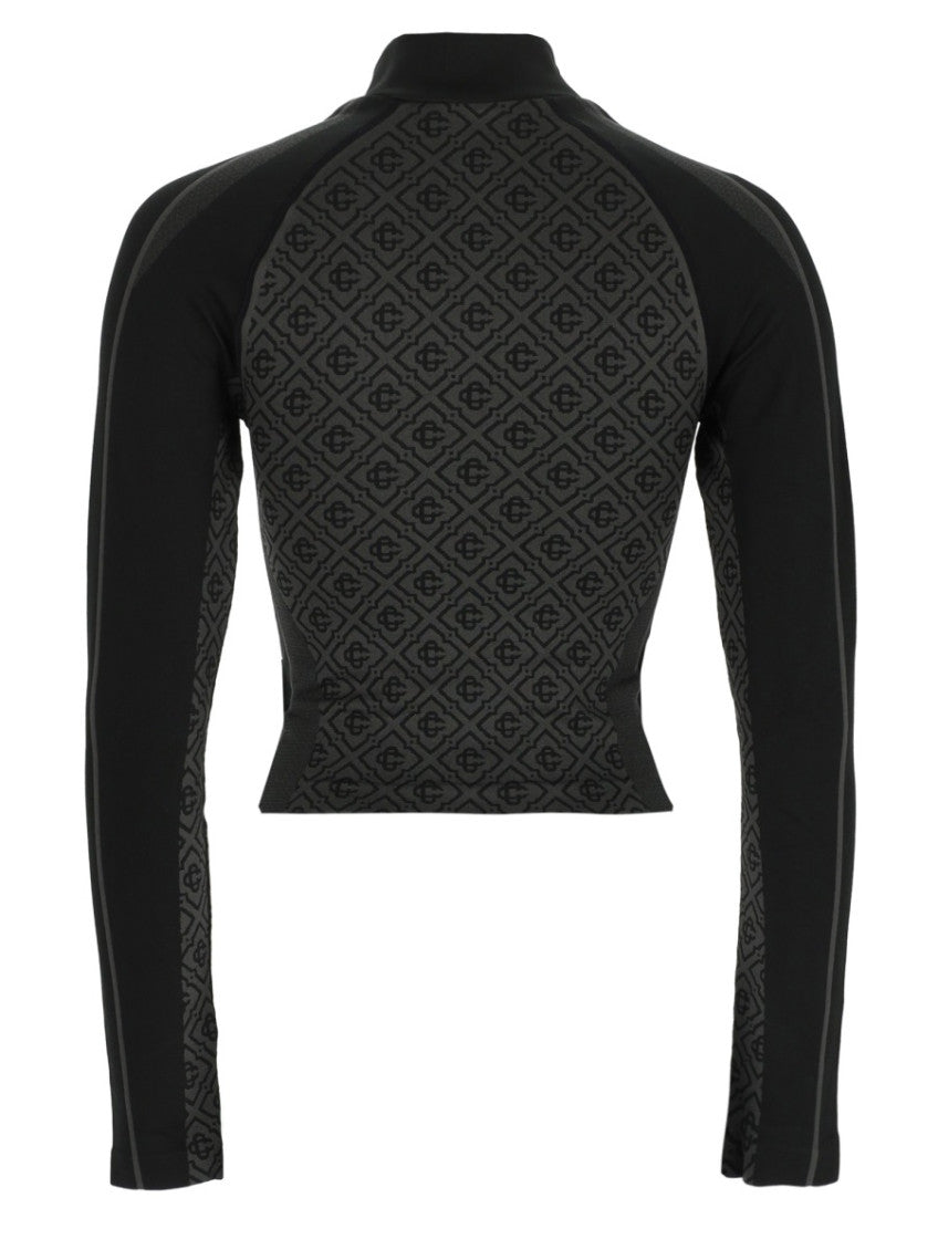 Black Logo Mock Collar Top 2