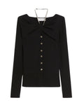 Black Boat Neck Cardigan 1