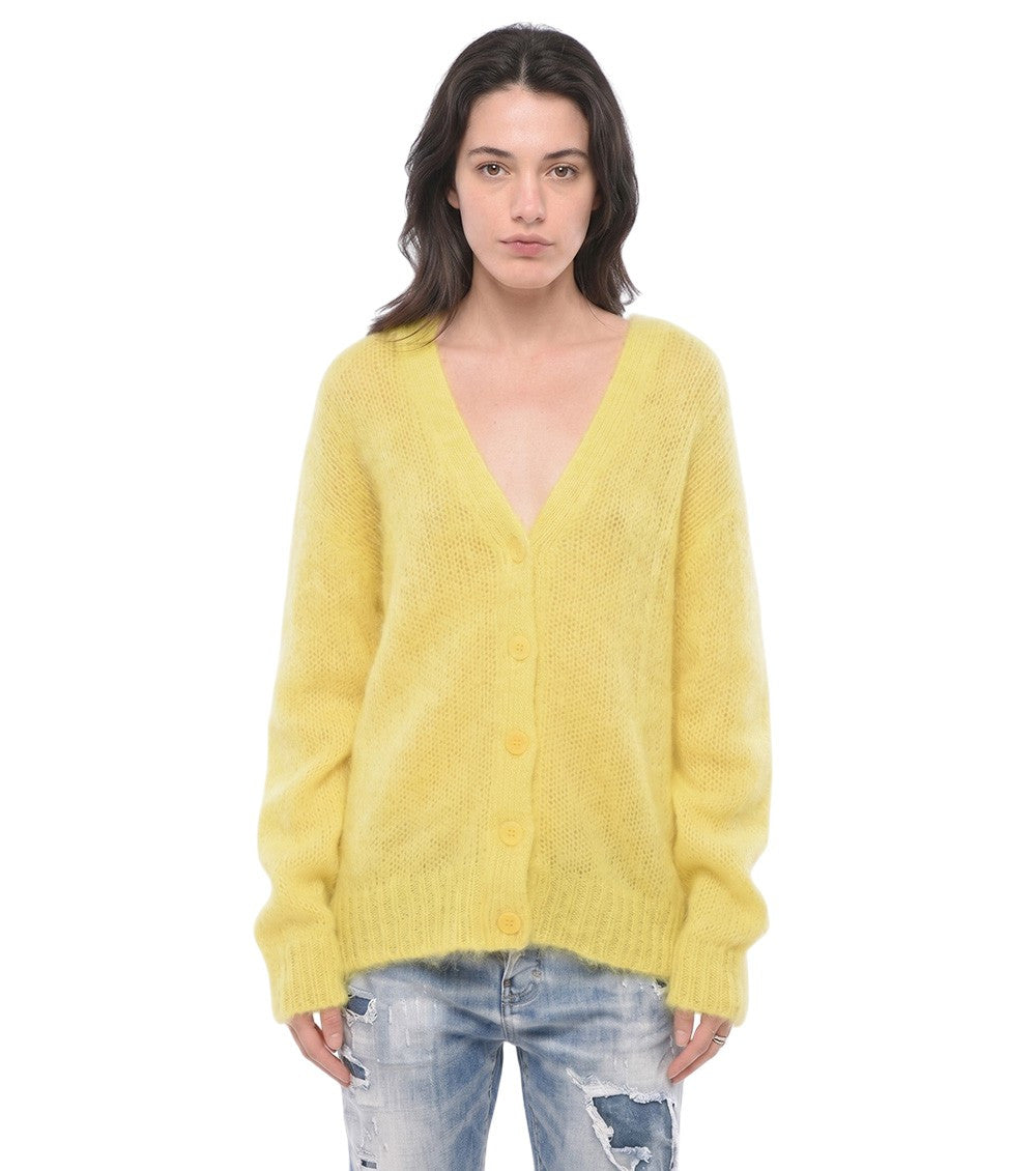 Yellow Knitted V Neck Cardigan 1