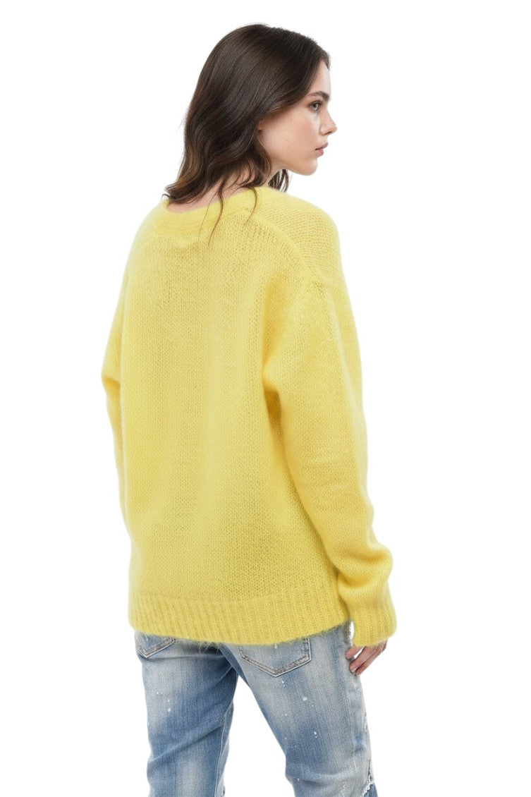 Yellow Knitted V Neck Cardigan 2
