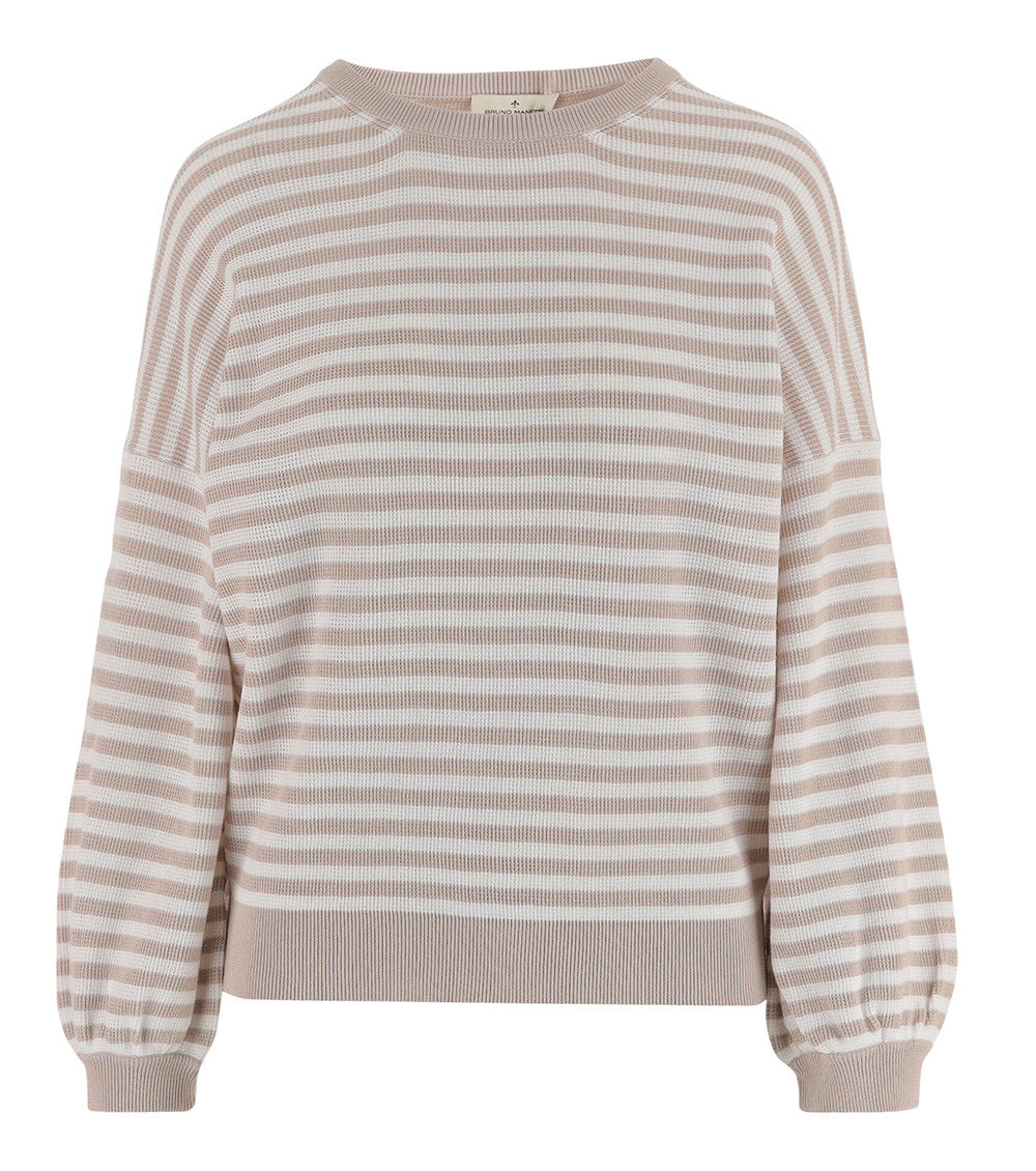 Beige Stripes Round Neck Sweater 1
