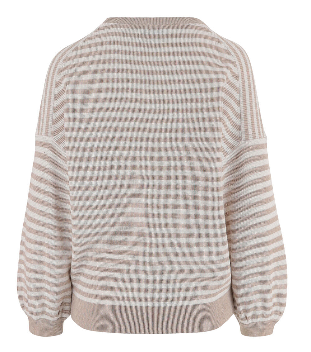 Beige Stripes Round Neck Sweater 2