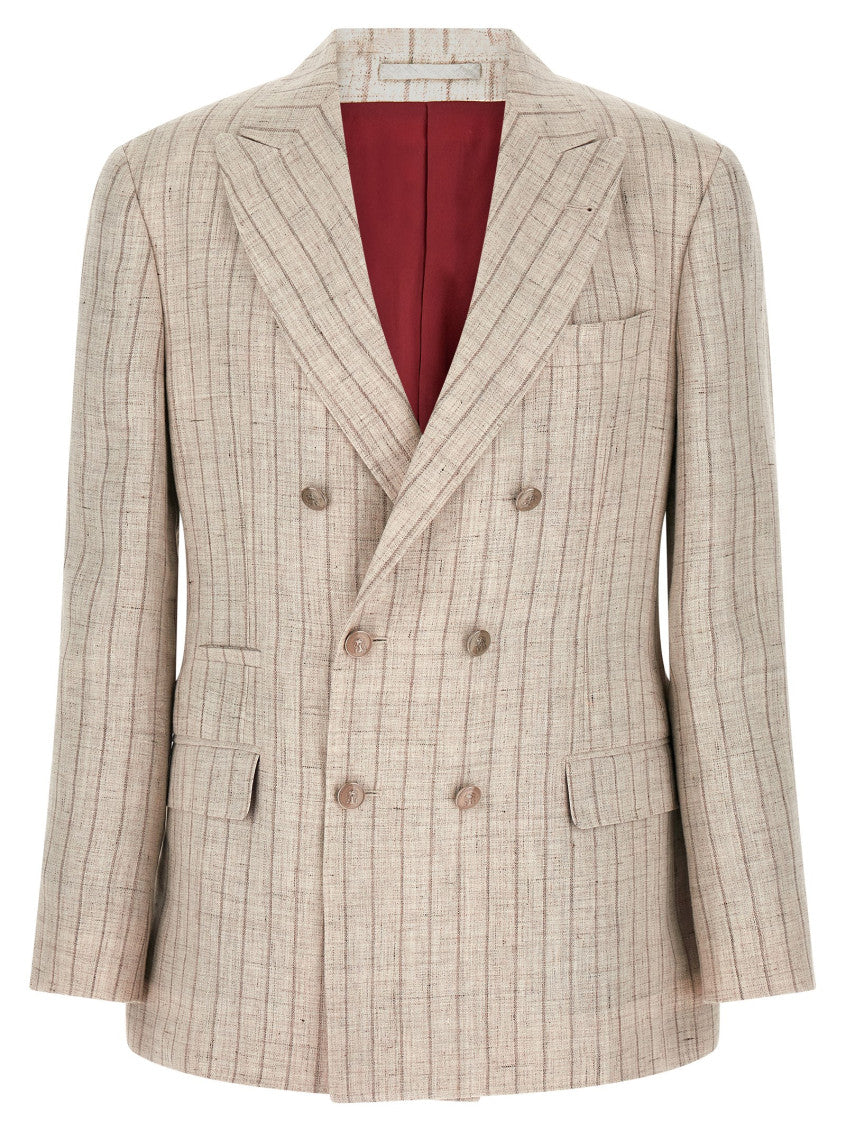 Beige Peaked Lapel Blazer 1