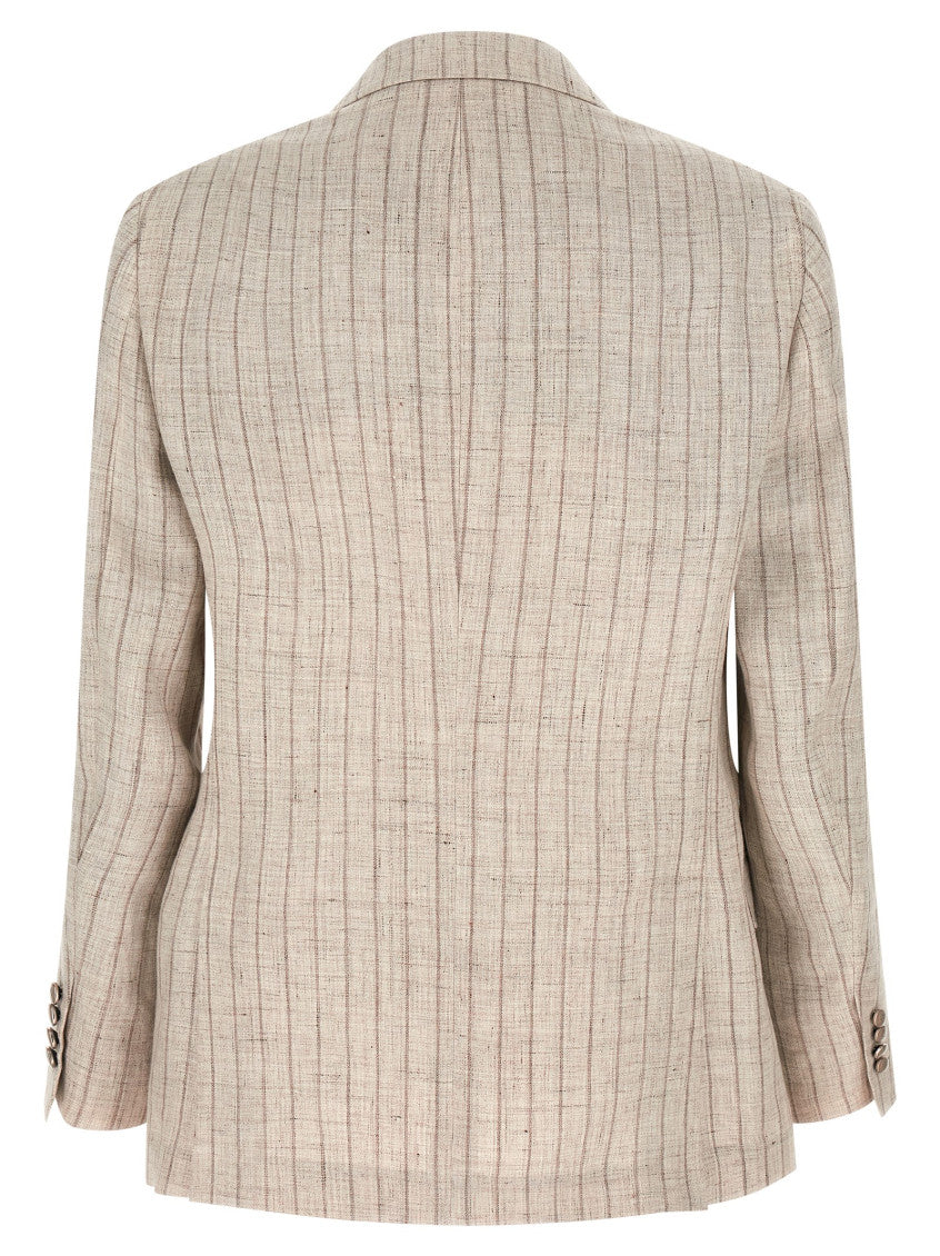 Beige Peaked Lapel Blazer 2