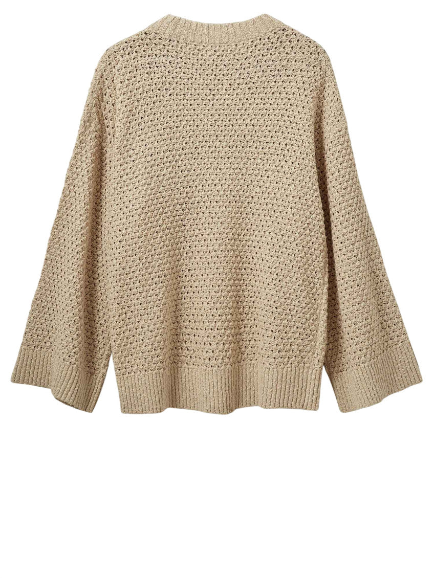 Beige Knitted Round Neck Sweater 2