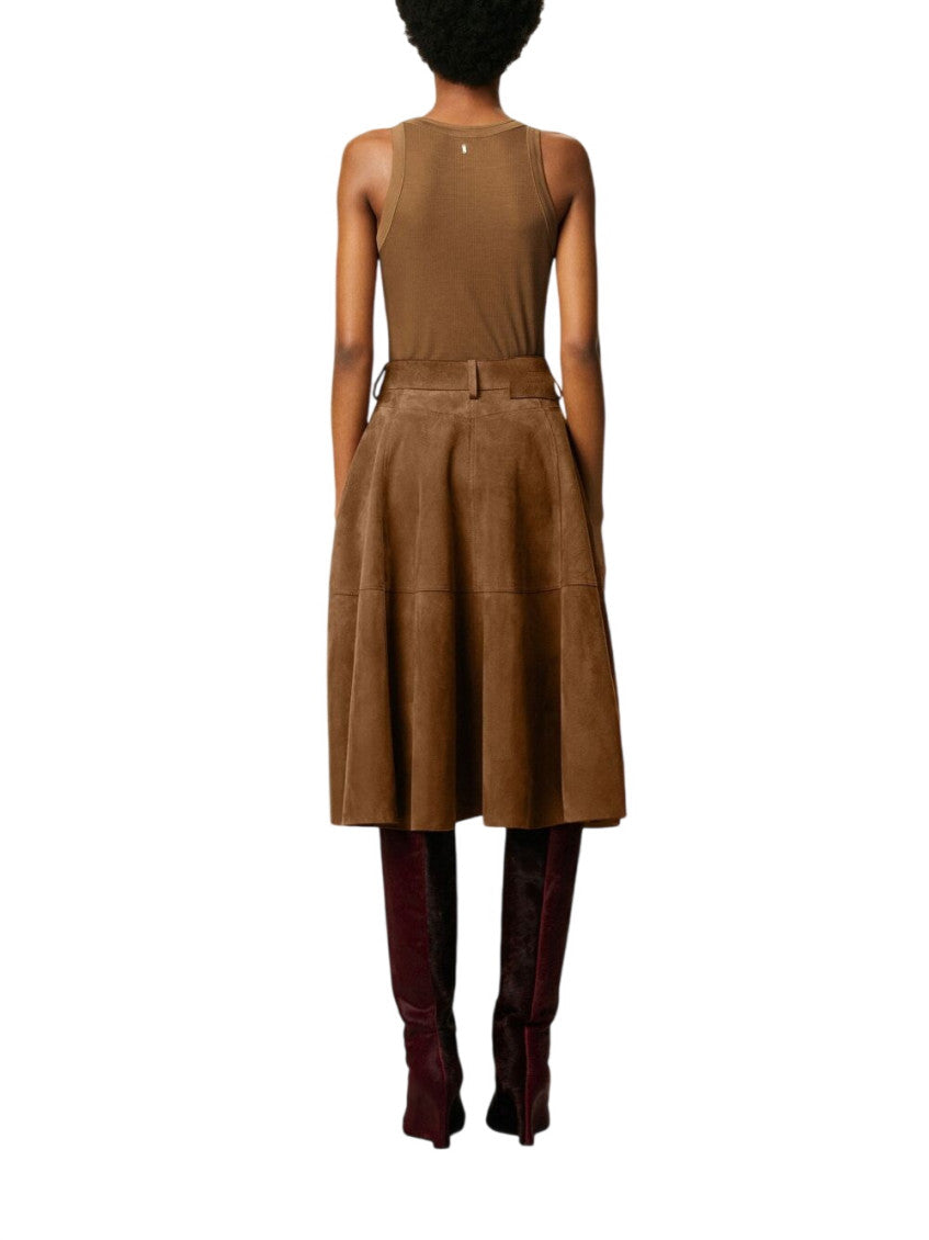 Brown Flared Midi Skirt 2