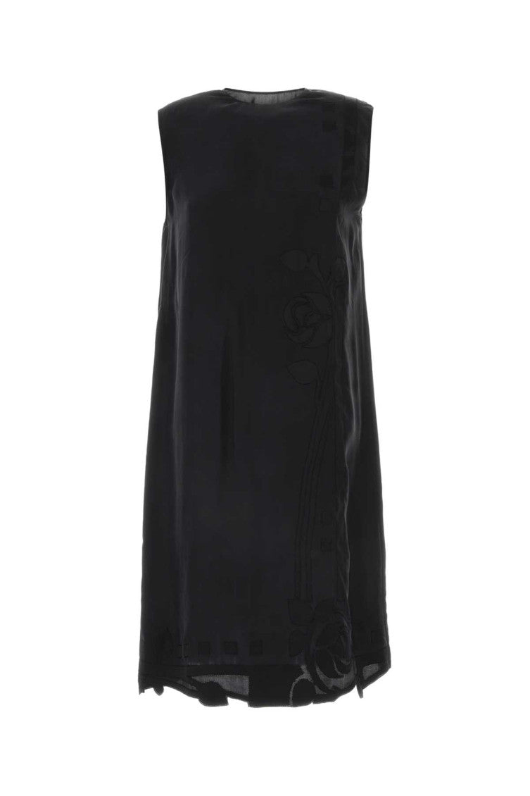Black Floral-appliqué Midi Dress 1