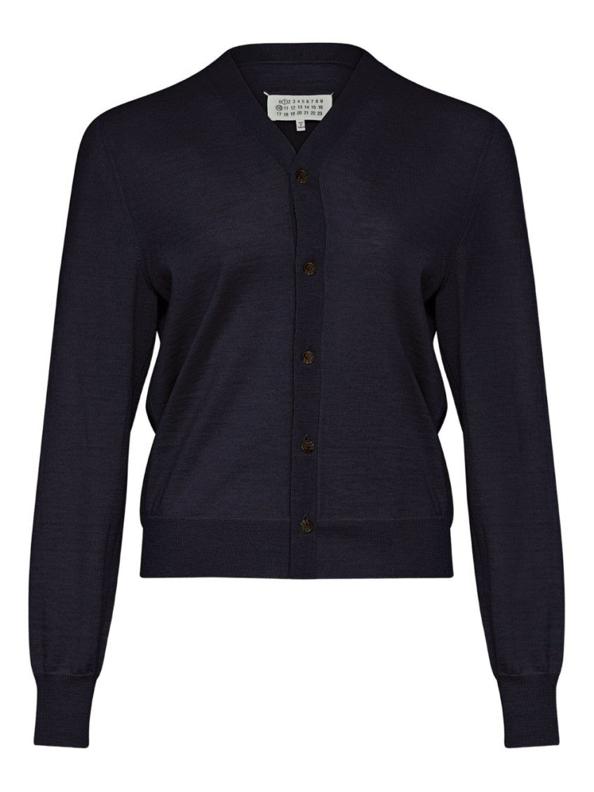 Navy Blue Wool V-necked Cardigan 1