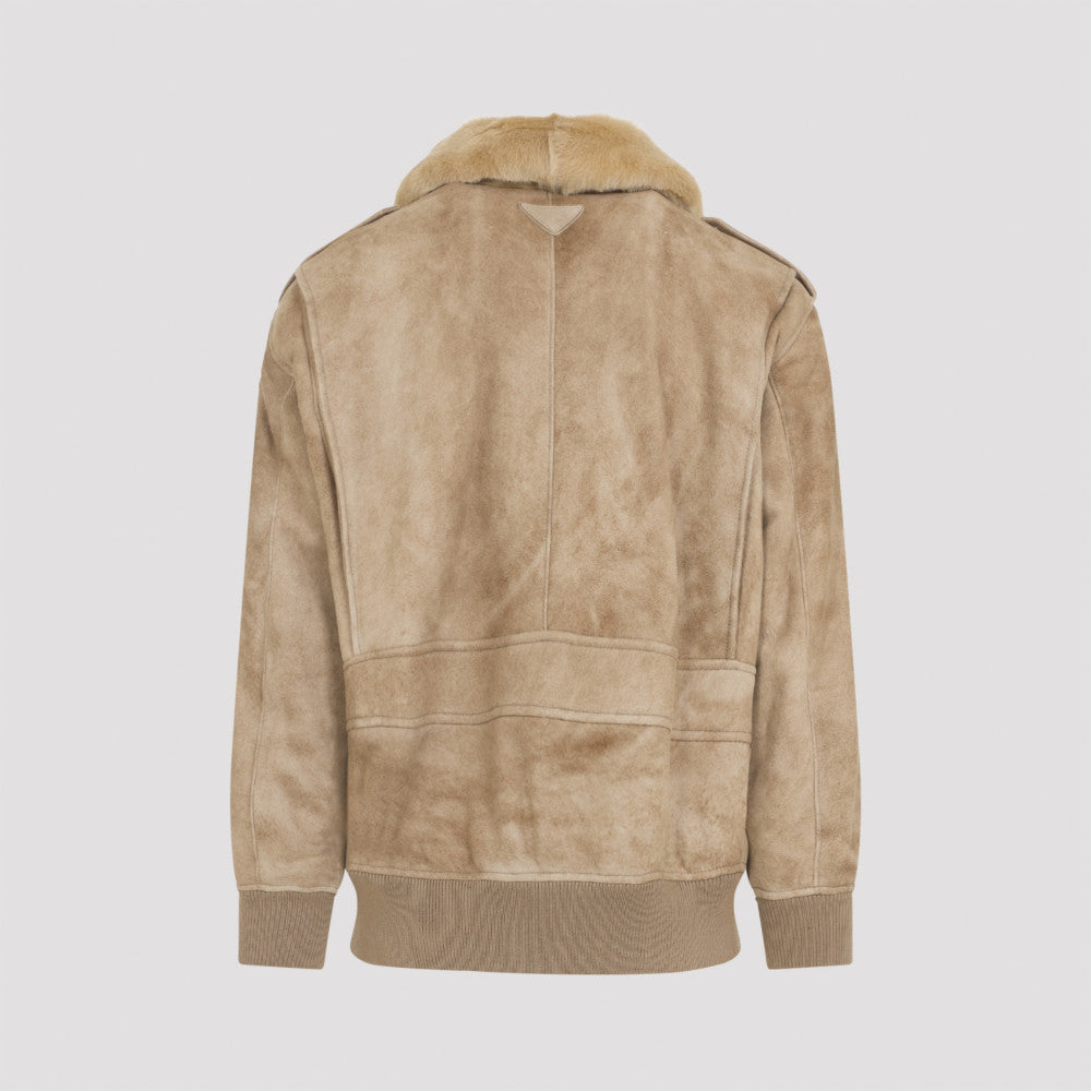 Beige Suede Bomber Jacket 4