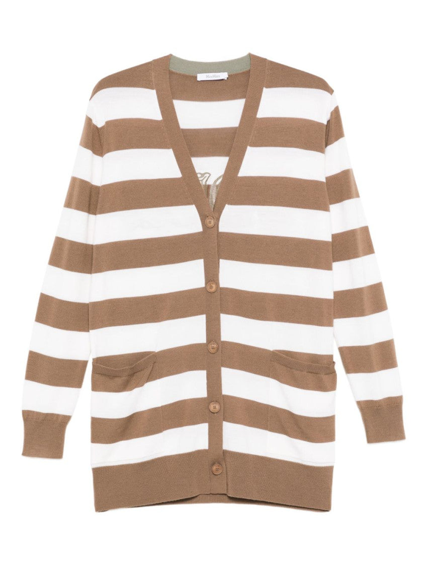 Brown Striped button-fastening cardigan 1