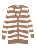 Brown Striped button-fastening cardigan 1