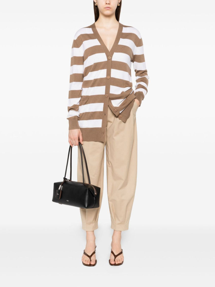 Brown Striped button-fastening cardigan 2