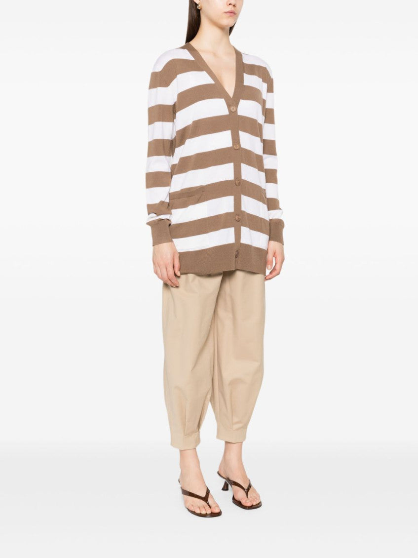 Brown Striped button-fastening cardigan 5