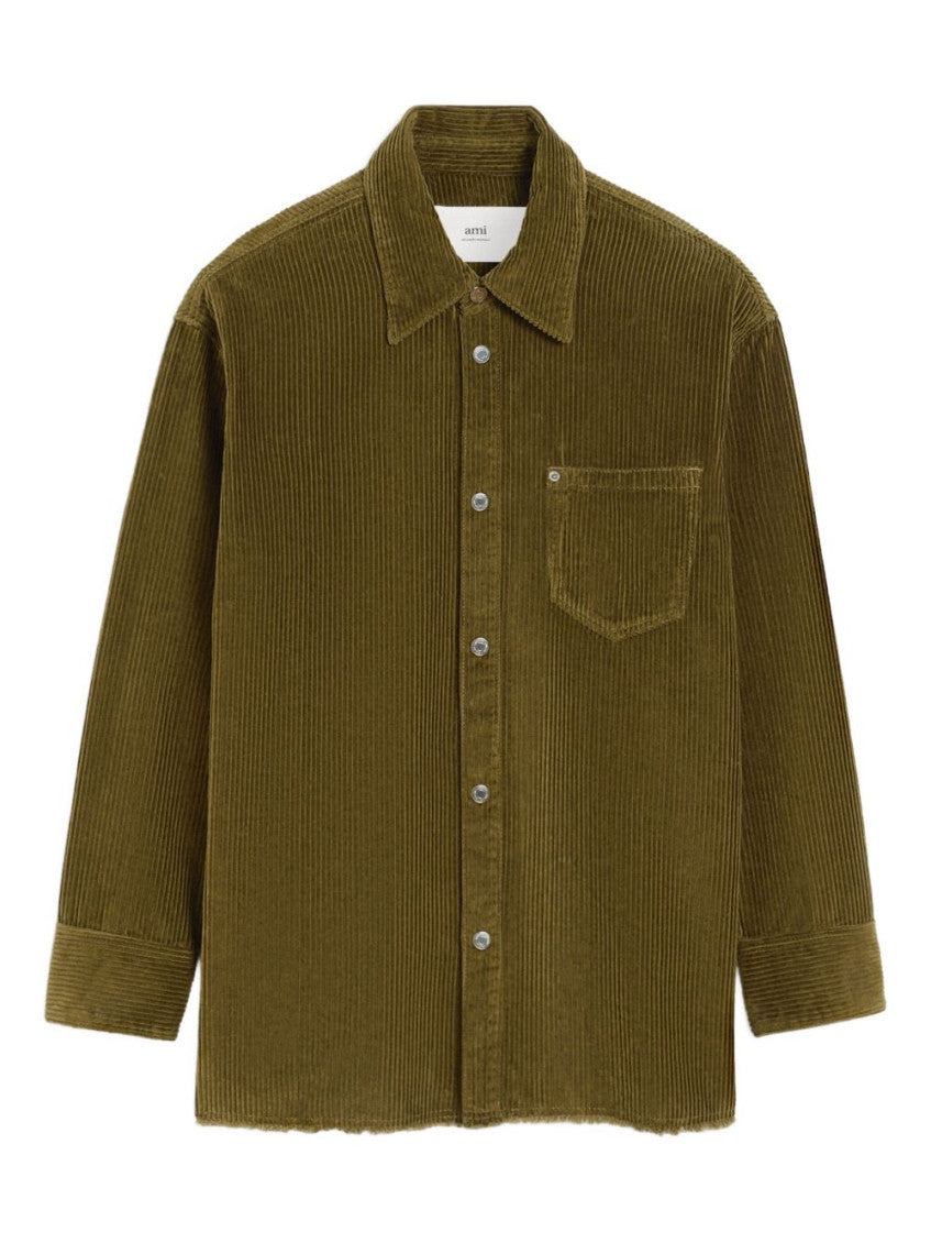 Green Point Collar Corduroy Overshirt 1