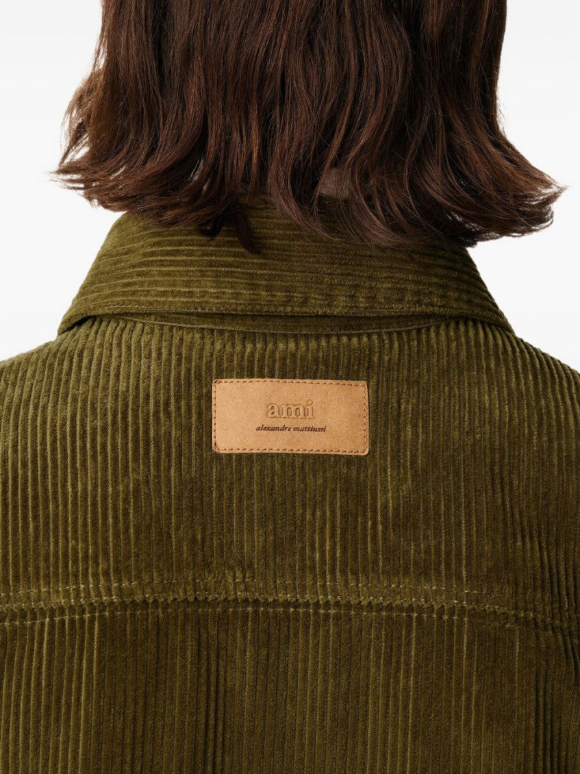 Green Point Collar Corduroy Overshirt 3
