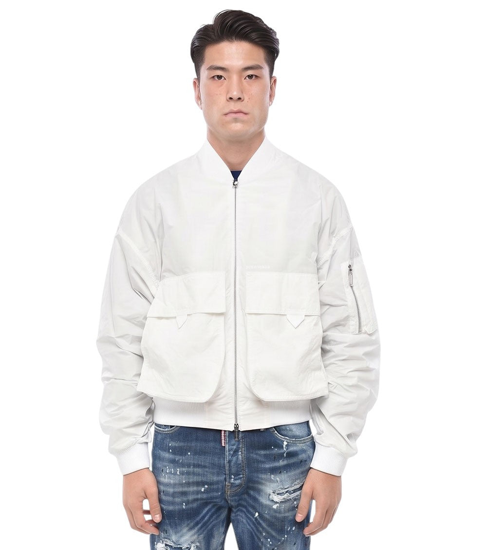 White Solid Bomber Jacket 1