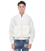 White Solid Bomber Jacket 1