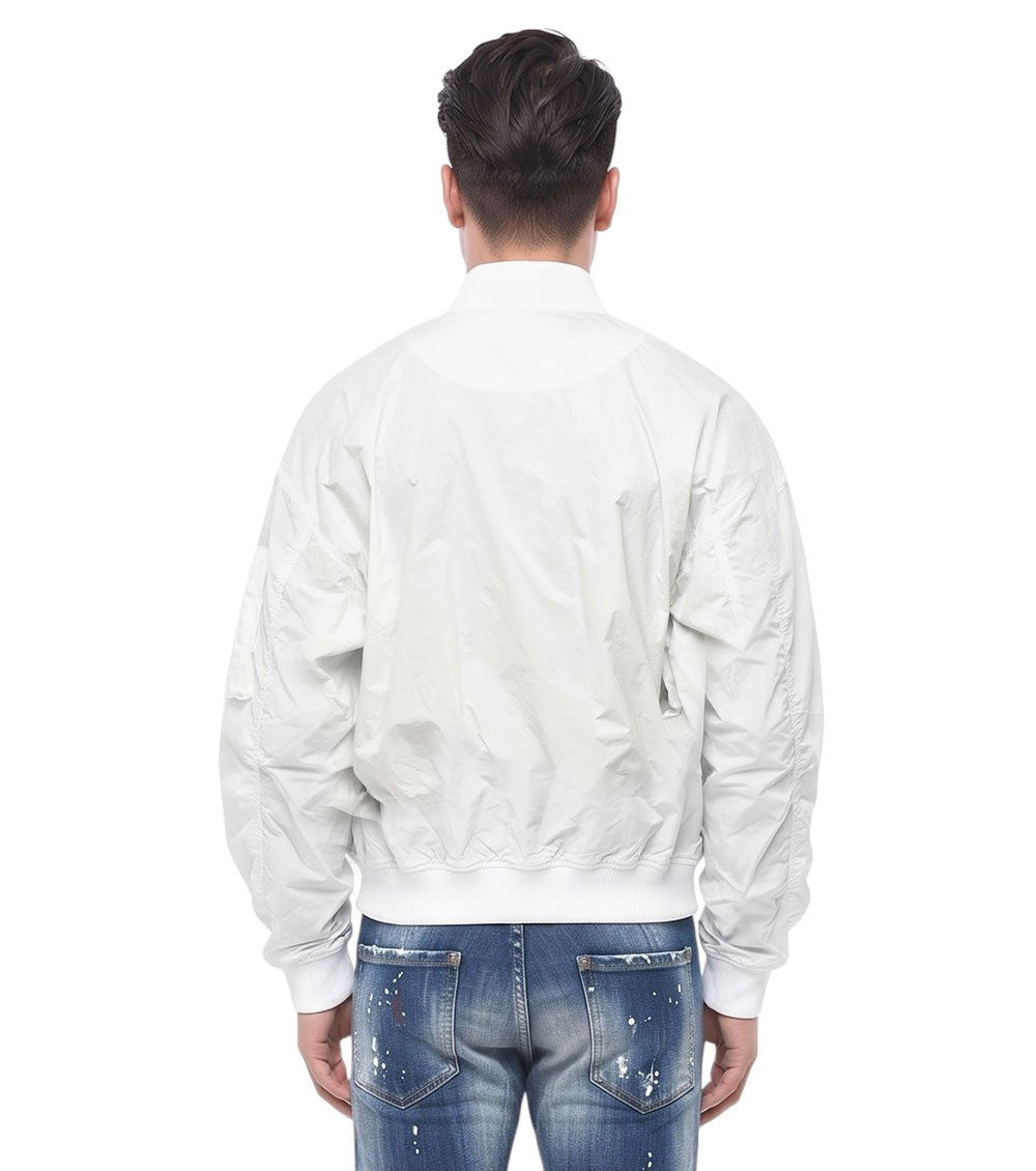 White Solid Bomber Jacket 2
