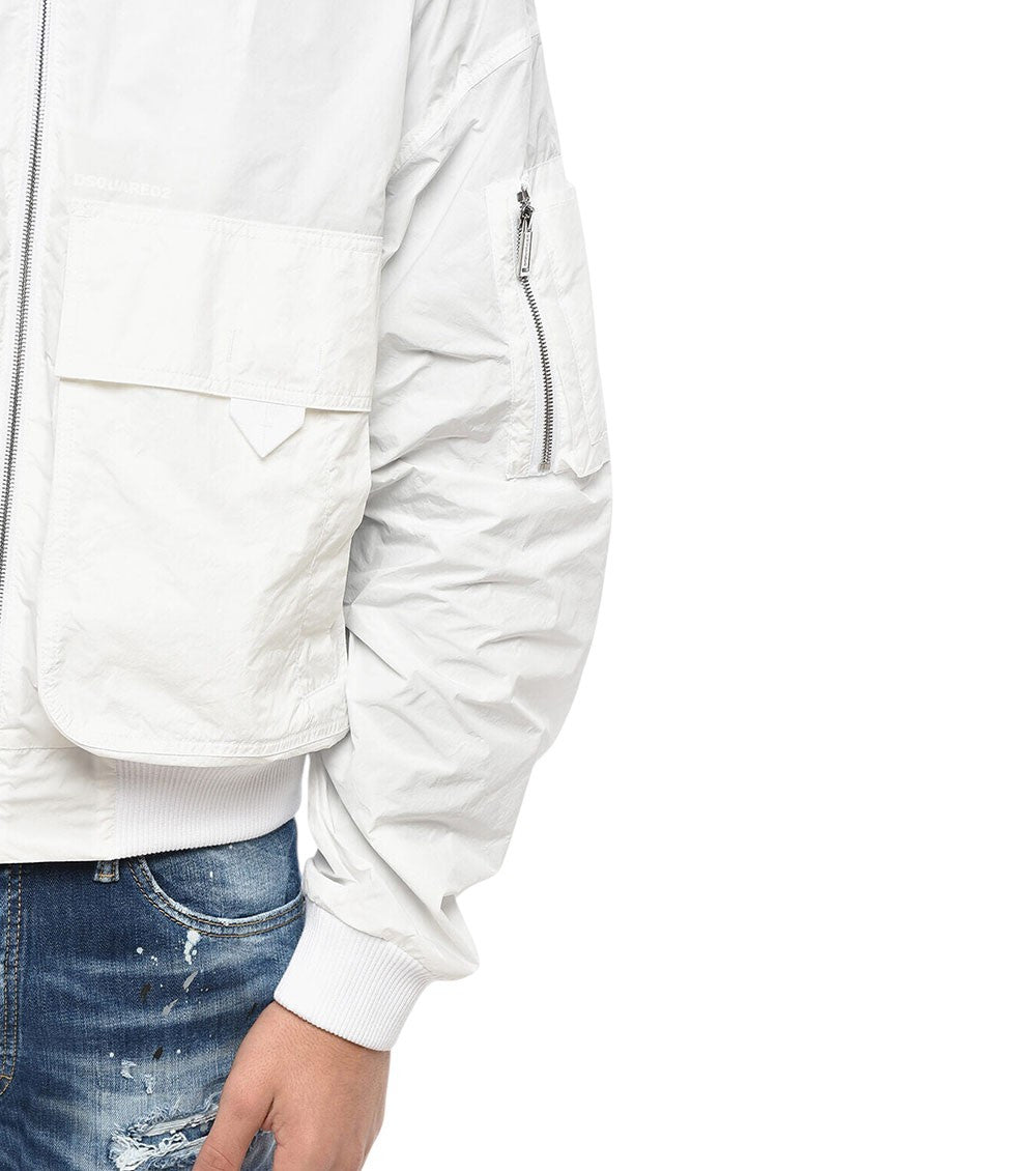White Solid Bomber Jacket 3