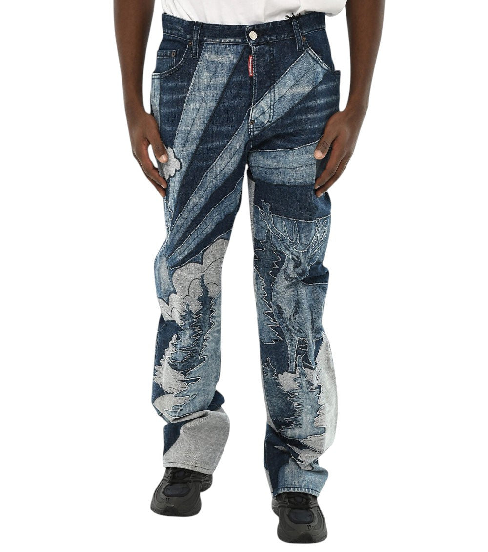 Blue Bootcut Graphic Jeans 1